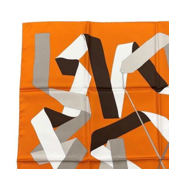 Hermes Silk Scarf Carre 90 en Duo Par Orange White - Picture 3 of 8